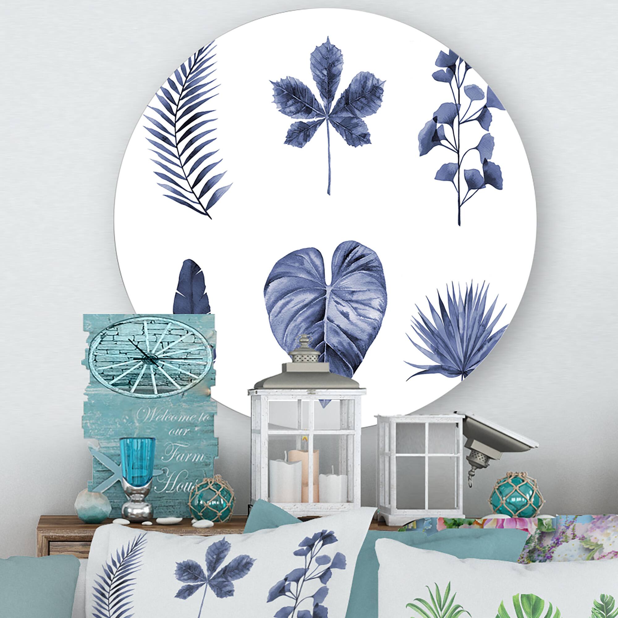 Designart - Abstract Blue Set Of Plant Leaves